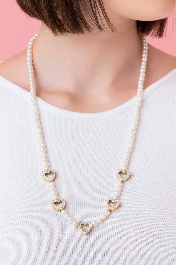 Carisma Freshwater Pearl Heart Pavé Necklace