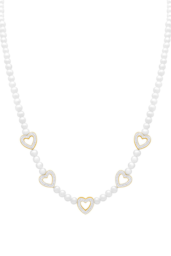 carisma Freshwater Pearl Heart Pavé Necklace