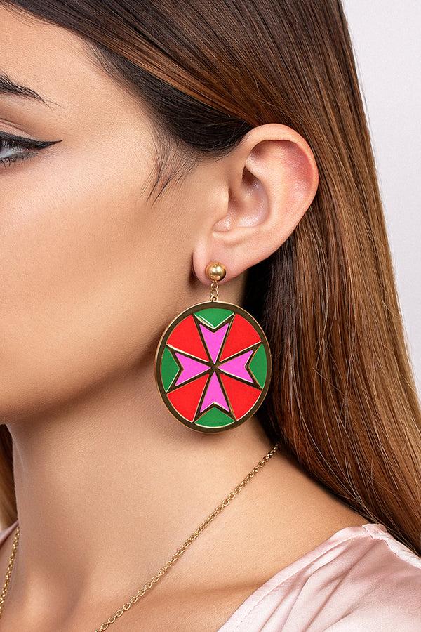 Carisma Fuchsia & Green Maltese Cross Earring Set
