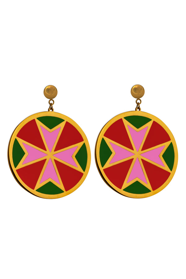 carisma Fuchsia & Green Maltese Cross Earring Set