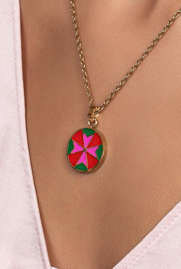 Carisma Fuchsia & Green Maltese Cross Pendant