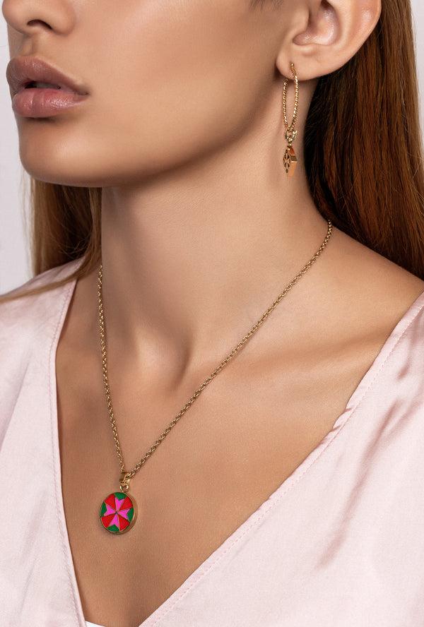 Carisma Fuchsia & Green Maltese Cross Pendant