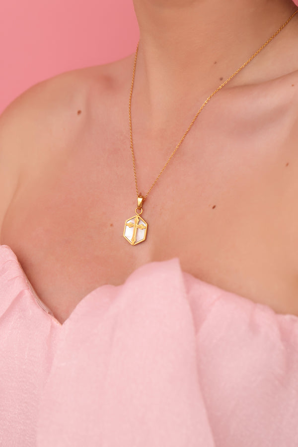 Carisma Hexagon Mother Of Pearl Cross Pendant