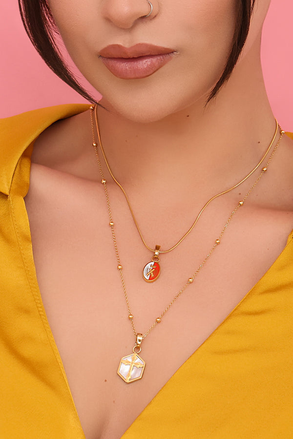 Carisma Hexagon Mother Of Pearl Cross Pendant