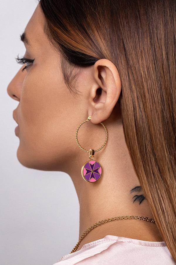 Carisma Lavender Maltese Cross Pendant Earring Set