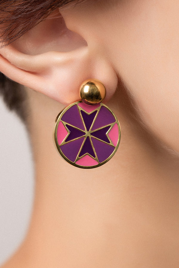 Carisma Lavender Maltese Cross Pendant Earring Set