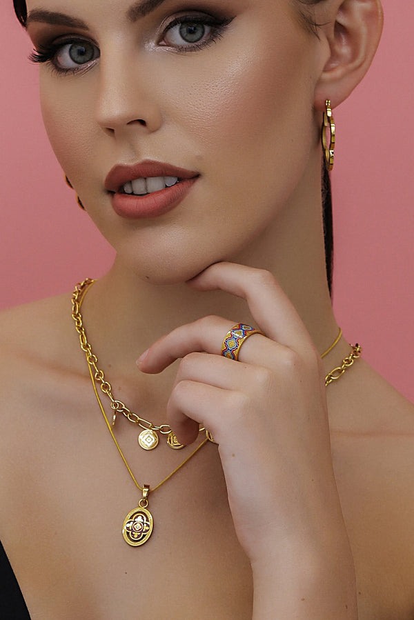 Carisma Lellux Teal & Burgundy Maltese Tile Ring