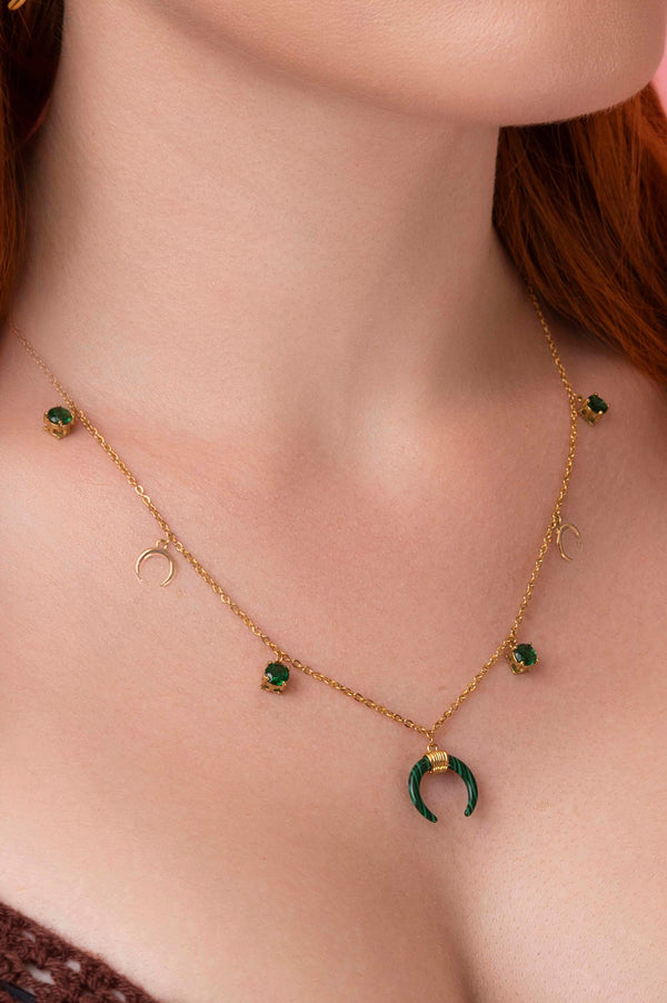 Carisma Malachite Crescent Horn Charm Necklace