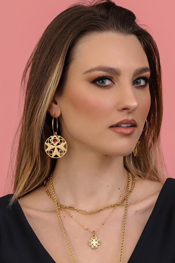 Carisma Maltese Cross Hollow Pendant Earring Set