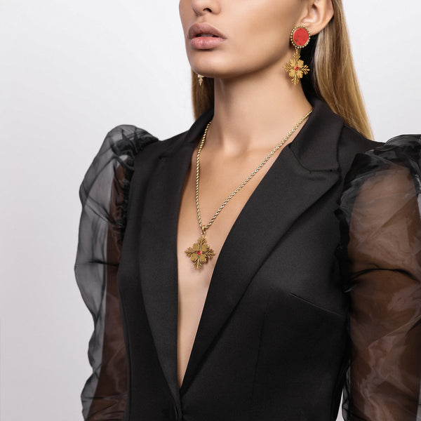 Carisma Maltese Tile Pattern Flame Stone Pendant