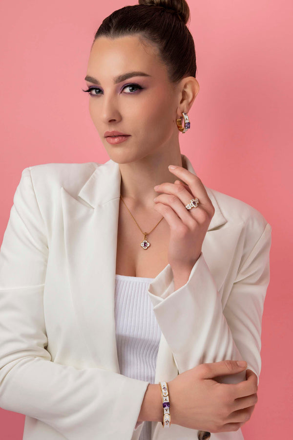 Carisma Maltese Tile Royal Purple Hoop Earring Set