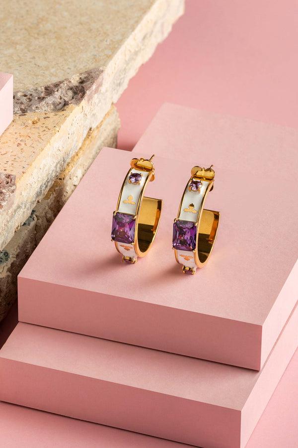 Carisma Maltese Tile Royal Purple Hoop Earring Set