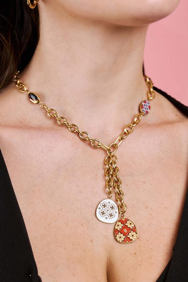Carisma Maltese Tile & Stone Crossed Chain Necklace