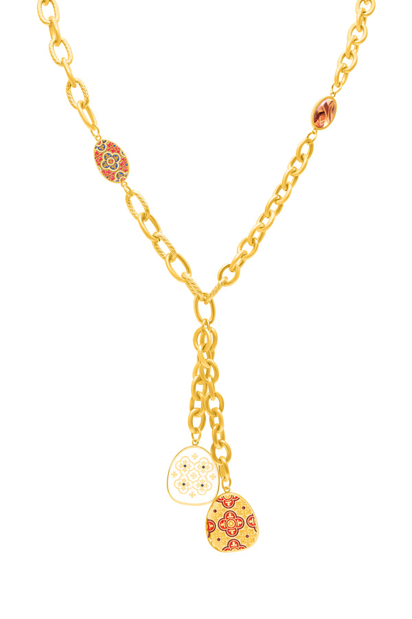 carisma Maltese Tile & Stone Crossed Chain Necklace