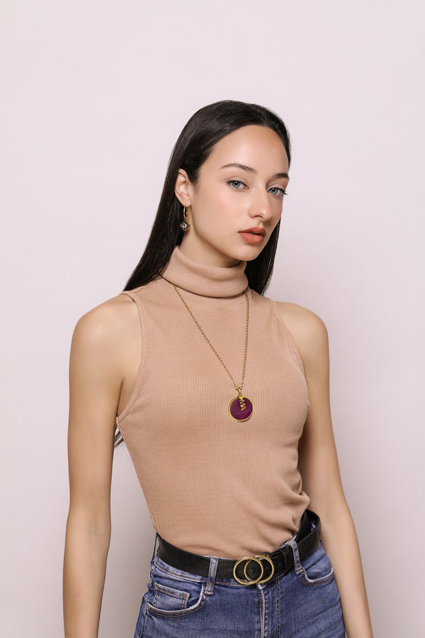 Carisma Maroon Stone Marble Large Circle Pendant