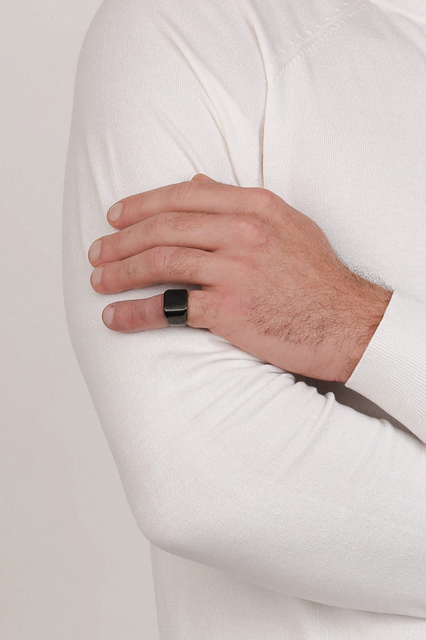 Carisma Matte Black Square Engravable Ring