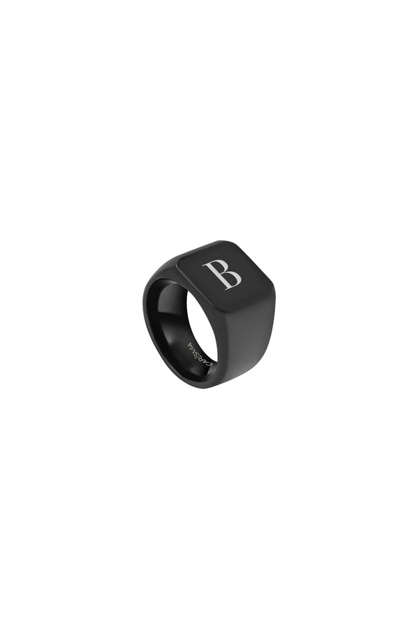 carisma Matte Black Square Engravable Ring
