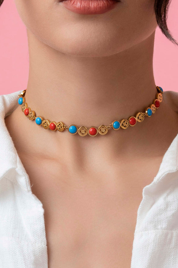 Carisma Olimpia's Coral & Turquoise Statement Choker