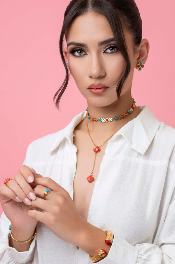 Carisma Olimpia's Coral & Turquoise Stud Earring Set