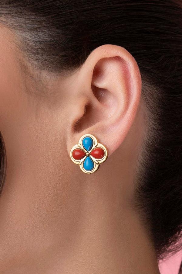 Carisma Olimpia's Coral & Turquoise Stud Earring Set