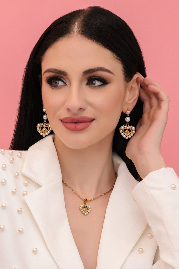 Carisma Pearl Heart Drop Earring & Pendant Gift Set
