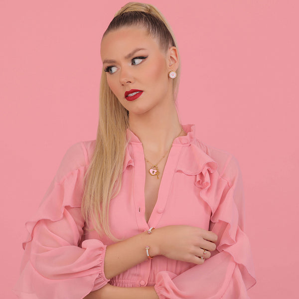 Carisma Pink Circle Love Stud Earrings