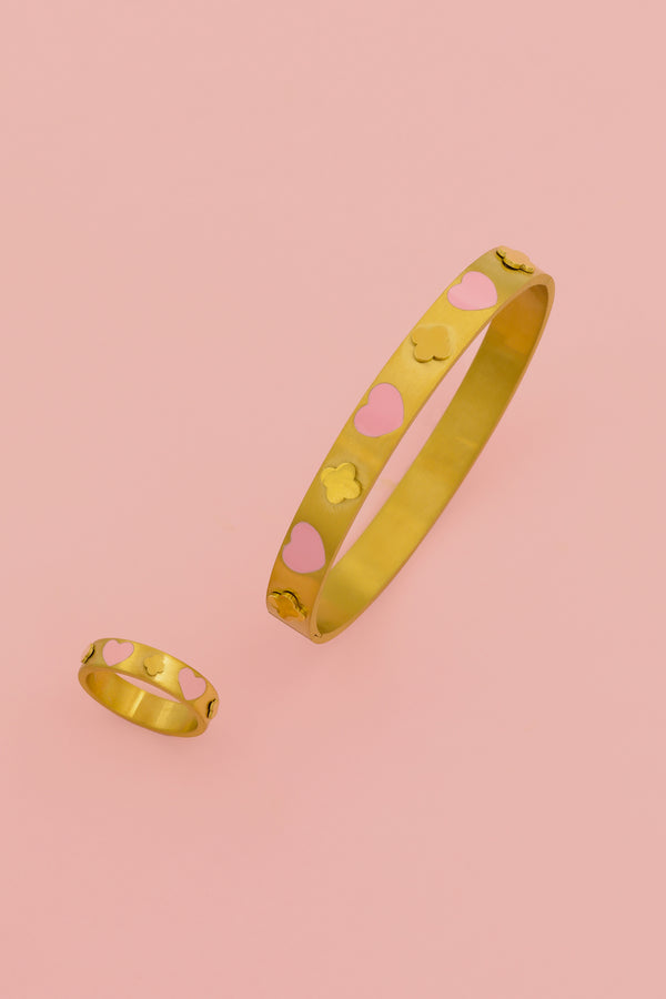 carisma Pink Heart Enamel Ring & Bangle Gift Set