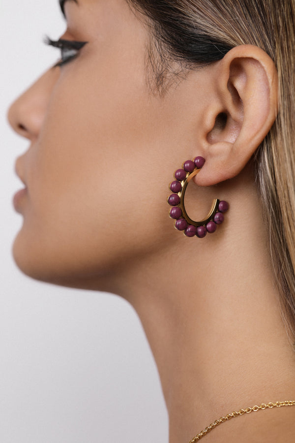 Carisma Purple Pearl Hoop Earring Set