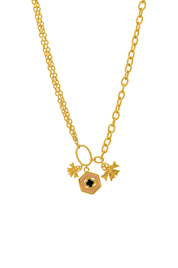 carisma Reġina Pink & Black Enamel Charm Necklace