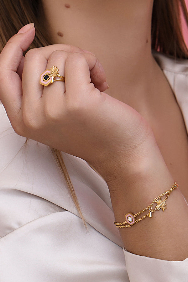 Carisma Reġina Pink & Black Enamel Ring