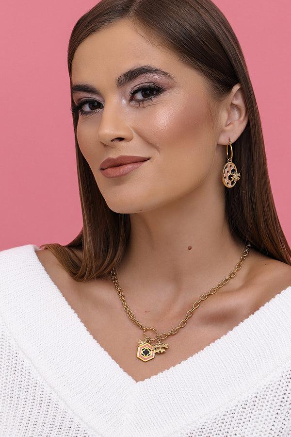 Carisma Reġina Pink Enamel Pendant Earring Set