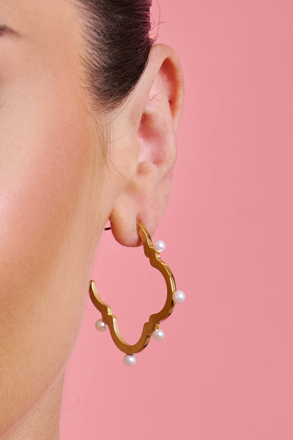 Carisma Roberta's Pearl Medium Hoop Earring Set