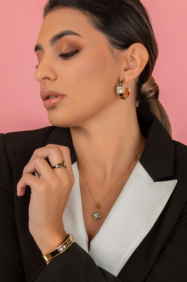 Carisma Royal Tile Black Enamel Hoop Earring Set