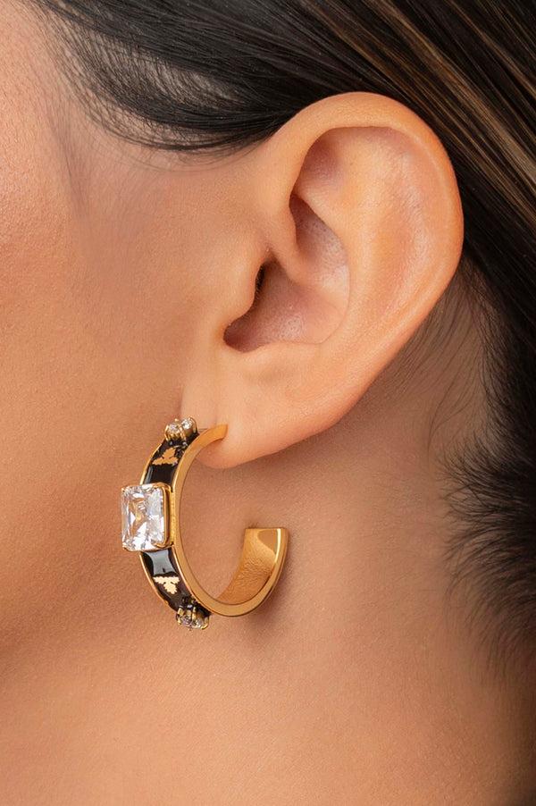 Carisma Royal Tile Black Enamel Hoop Earring Set