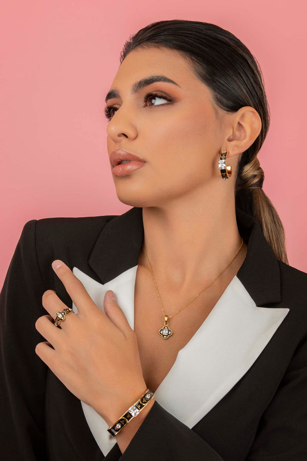 Carisma Royal Tile Black Enamel Hoop Earring Set