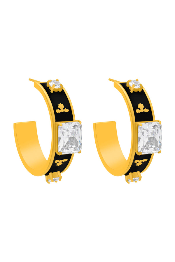 carisma Royal Tile Black Enamel Hoop Earring Set