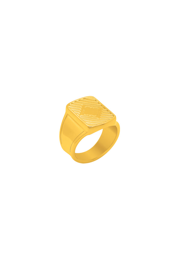 Carisma Square Ribbed Men's Gold Signet Ring