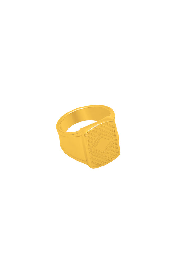 carisma Square Ribbed Men's Gold Signet Ring