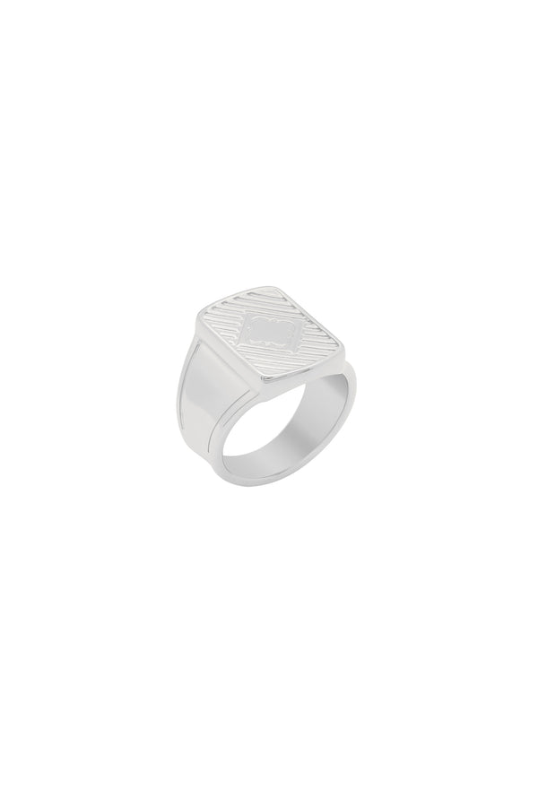 Carisma Square Ribbed Men's Silver Signet Ring