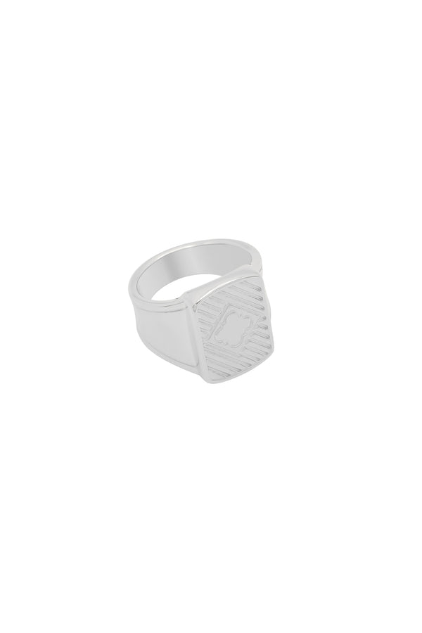 carisma Square Ribbed Men's Silver Signet Ring