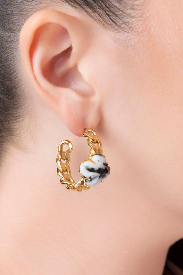 Carisma Stone Station Curb Chain Hoop Earring Set