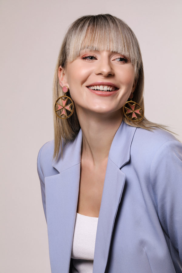 Carisma The Pink Marble Maltese Cross Earring Set