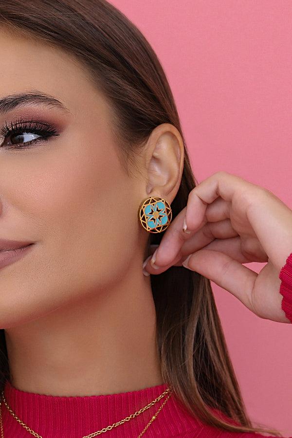 Carisma Turquoise Maltese Cross Stud Earring Set