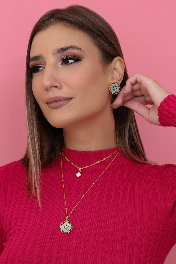 Carisma Turquoise Maltese Cross Stud Earring Set