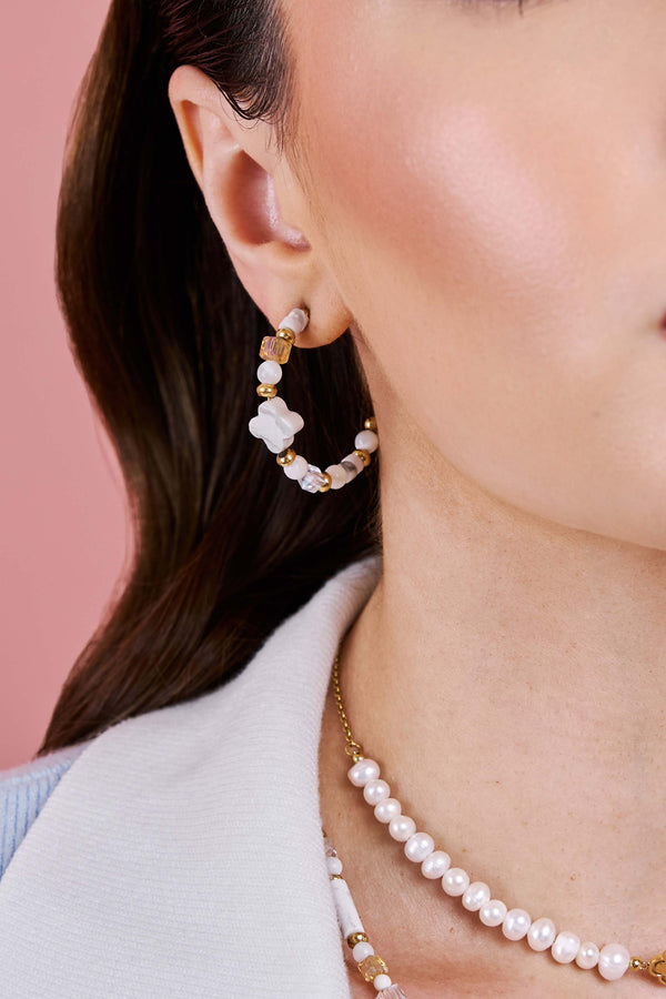 Carisma White Howlite Beaded Hoop Earring Set