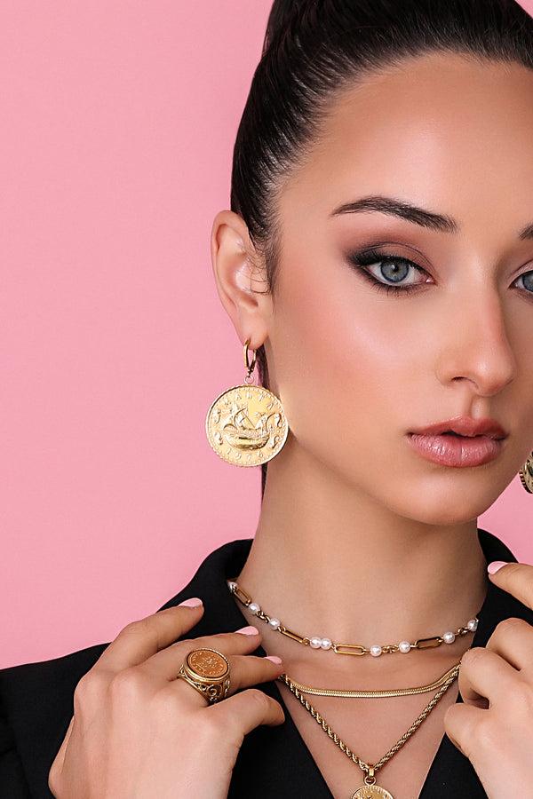 Carisma Xini Coin Embossed Statement Earrings