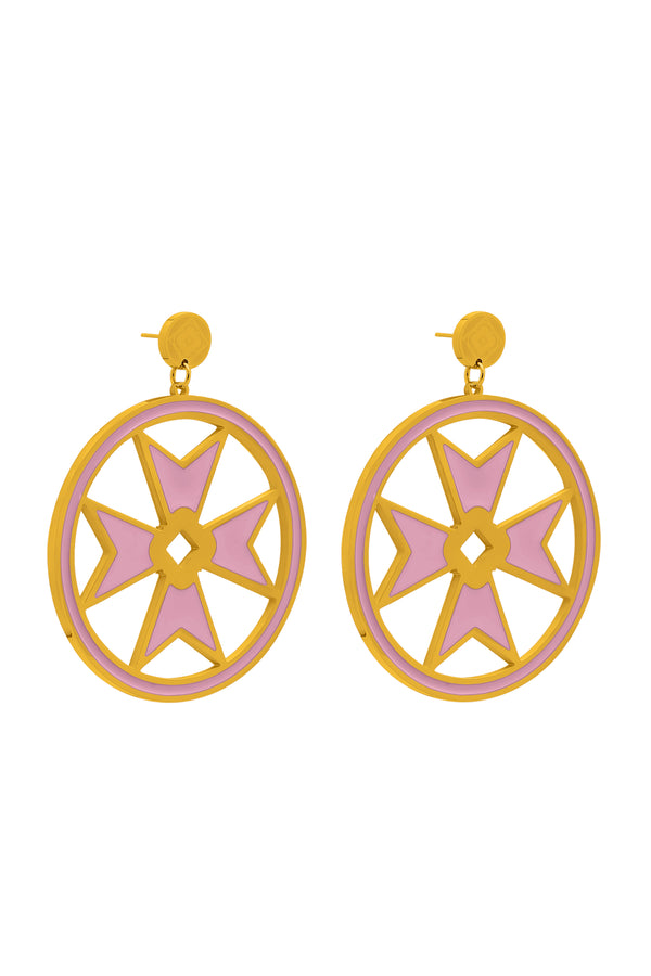 carisma Catriona’s Large Maltese Cross Hoop Earring Set in Pink Enamel
