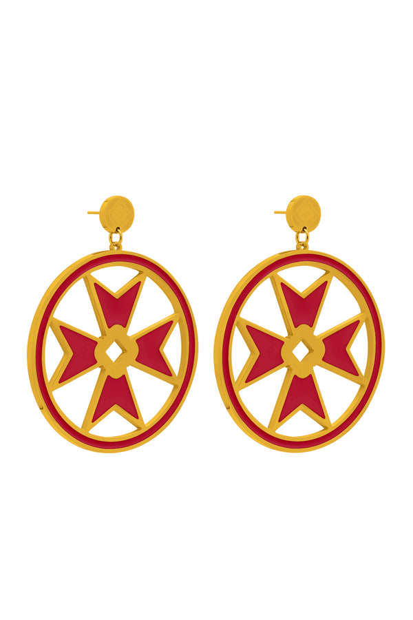 carisma Catriona’s Large Maltese Cross Hoop Earring Set in Red Enamel