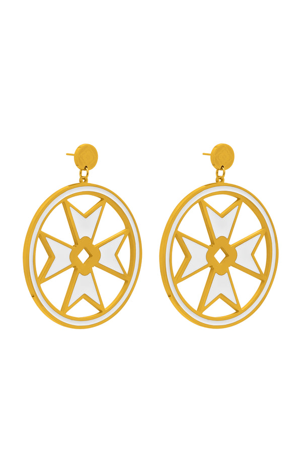 carisma Catriona’s Large Maltese Cross Hoop Earring Set in White Enamel