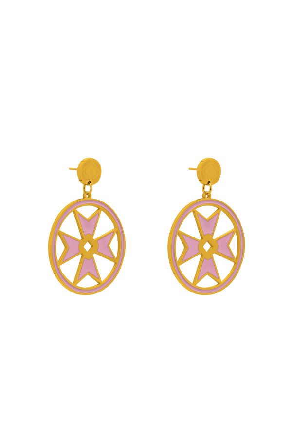 carisma Catriona’s Medium Maltese Cross Hoop Earring Set in Pink Enamel
